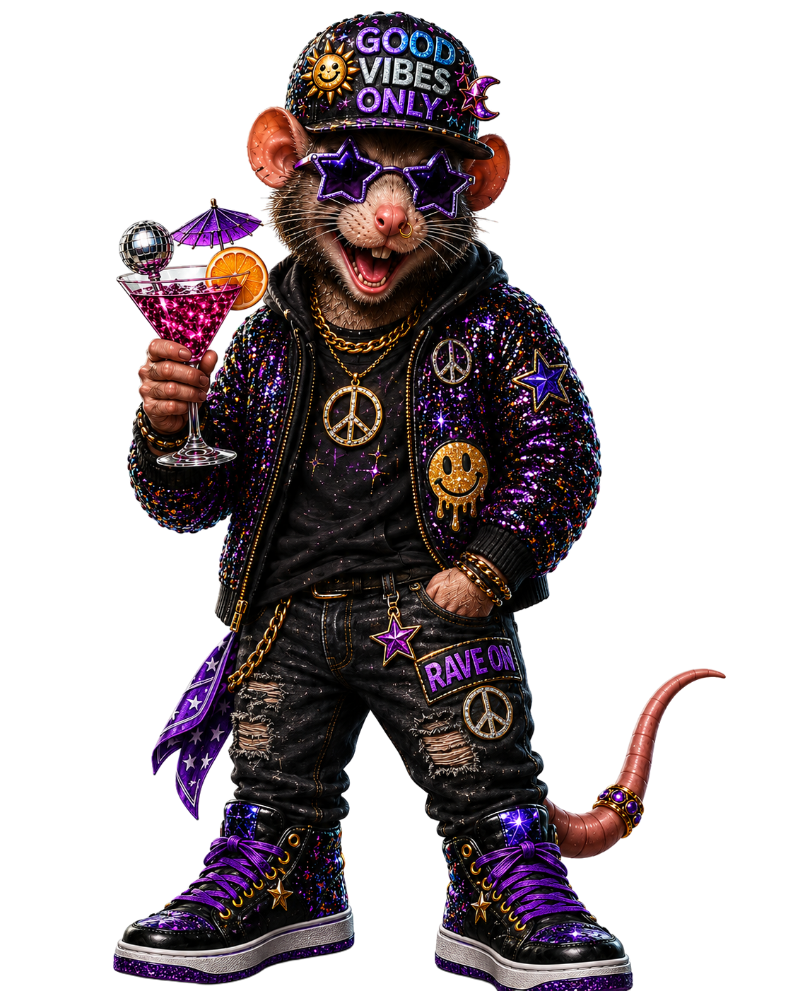 Mens Good Vibes Only Rat Keyring